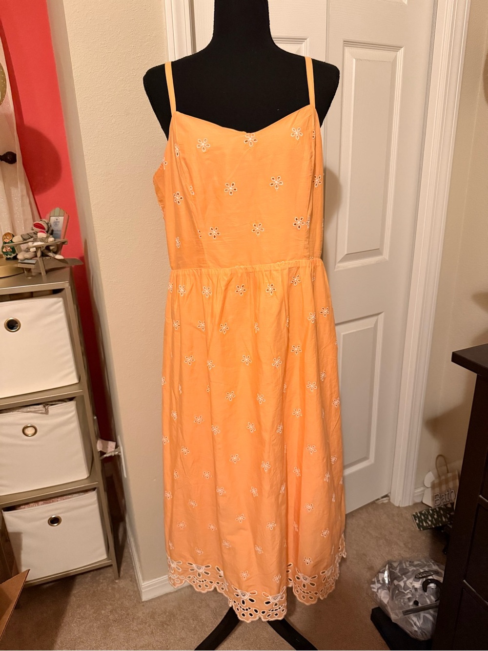 New with tags Old Navy orange cotton Embroidered Peach Midi Sundress size L